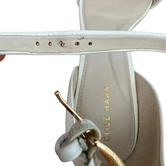 Cole Haan White Abriella Wedge Heel Sandals Ankle Strap Back Zip Open Toe 8 NEW - Picture 11 of 11